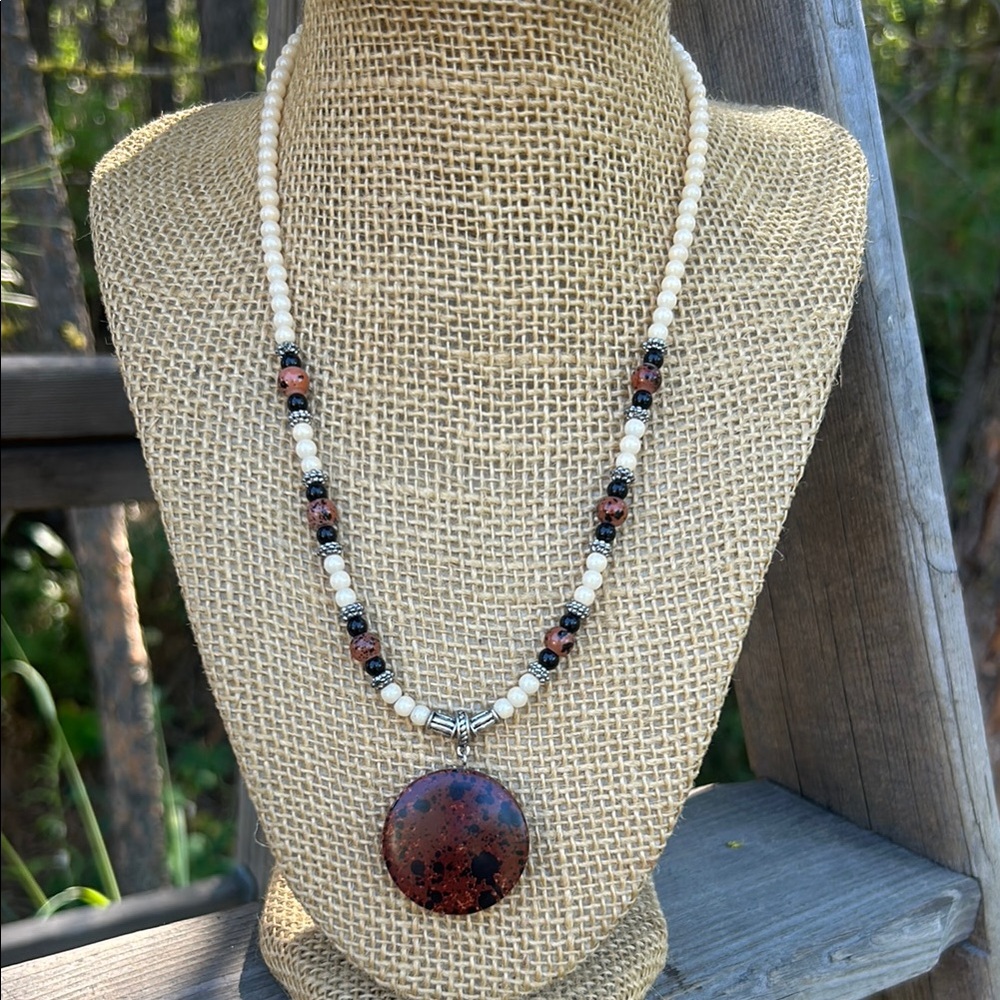 Napier Beaded glass bead Necklace with Red and Black Pendant